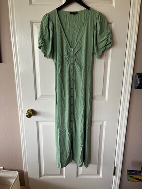Madewell Sage Green Button-Front Maxi Dress